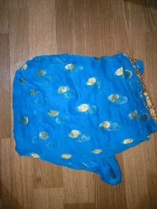 Beautiful Blue Saree with Gold Embellishments