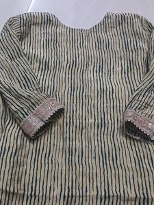 Striped Kurta with Embellished Neckline