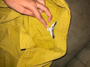 Yellow Cropped Shirt with Drawstring Hem