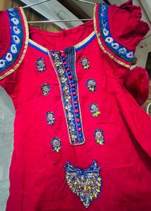 Red Embellished Kurta