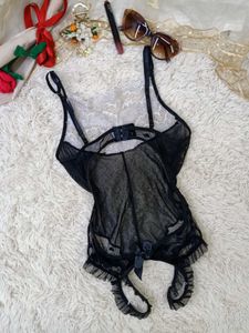 Sheer Lace Trim Teddy Bodysuit