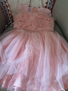 Girls Peach-Pink Ruffle Party Gown