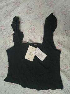 Black Ruffled Strap Crop Top