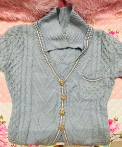 MS Studio Cable Knit Cardigan – Baby Blue | Size M