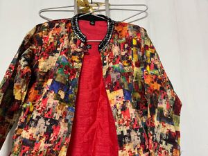 Vibrant Red Ethnic Gown with Embellished Jacket