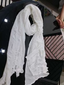 Elegant White Scarf with Silver Stripes
