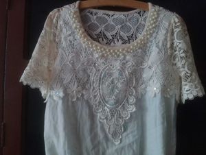Exquisite Pearl Embellished Lace Blouse