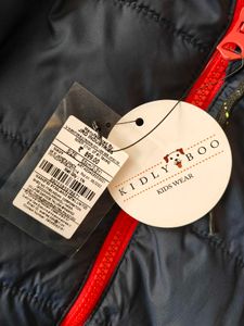 Kids Navy Puffer Jacket with Red Stripes