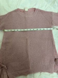 Pink Knit Sweater with Bow Details