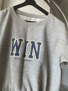 Gray 'WIN' Graphic Crop Top