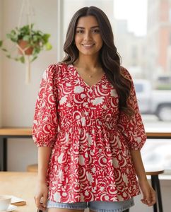 Red Floral Print Peplum Kurti🫶🏻❤️✨