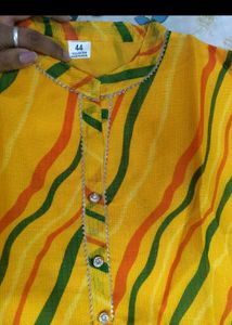 kota doriya Yellow Striped Kurta