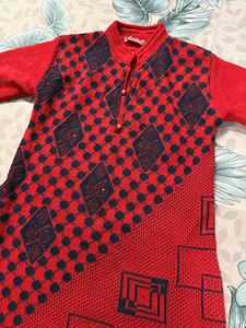 Red Patterned Knit kurti with pant