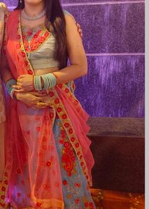Sky Color Lehnga#khadi Lehnga