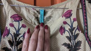 Beige Block Print Boho Kurta with flare