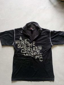 Men's Black Graphic Print Polo T-Shirt