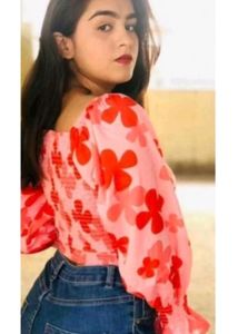 Casual Puff Sleeve Printed Women Tops