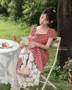 Red Gingham Lace Trim Dress