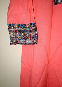 lifestyle Vibrant Coral Kurta with Intricate Embro