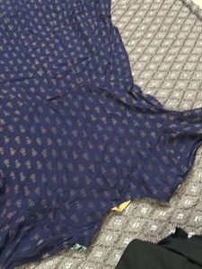 Elegant Navy Kurta with Embellished Neckline