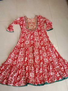 Red Printed Ethnic Gown