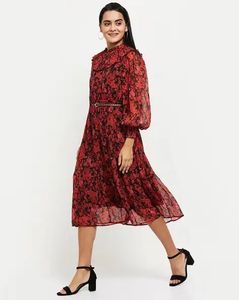 Max Chic Red Floral Midi Dress