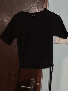 Chic Black Ruched T-Shirt