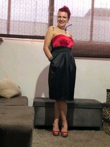 Elegant Red & Black Party Dress