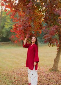 Elegant Red Kurta with Printed Palazzos