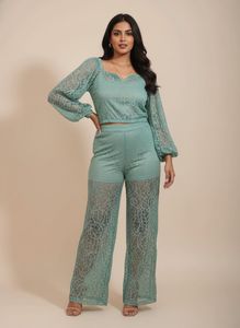 Sea Green Lace Work Co-Ords Set 36 Bust