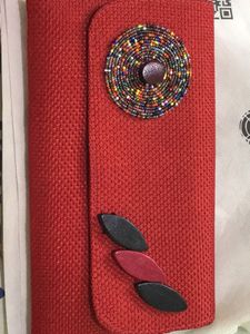 Vibrant Red Beaded Clutch Bag