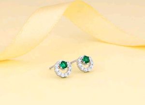 Emerald &amp; Diamond Halo Stud Earrings🌟🌟🌟🌟🌟
