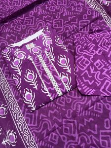 Purple Block Print Cotton Kurta-New