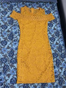 Yellow Lace Cold Shoulder Dress