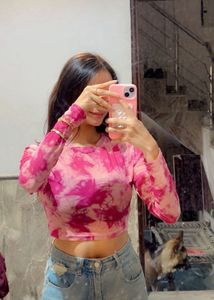 Tie-Dye Mesh Long Sleeve Crop Top