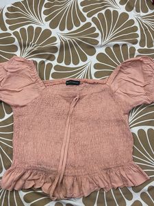 Smocked Puff Sleeve Crop Top