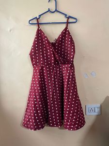 Maroon Polka Dot Wrap Dress