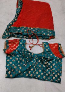 Red & Teal Saree With Blouse