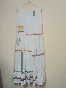 White Sleeveless Midi Dress with Embroidery