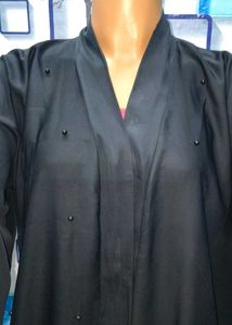 Long Black Burqa Pearls Work Design Piece