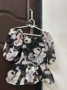 Floral Puff Sleeve Peplum Top