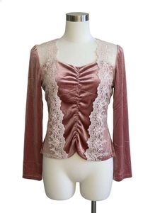 Dusty Rose Velvet & Lace Long Sleeve Top