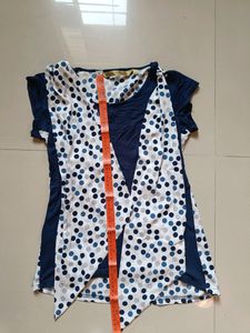 Beautiful White And Blue Polka Dot Top