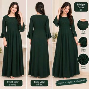 Elegant Green Gown with Pearl Detail