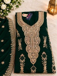 Embroidered Emerald Green Kurta Set with silk salw