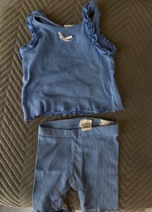 Blue Ribbed Tank Top & Shorts Set