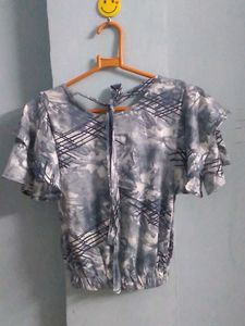 Grey Abstract Print Button-Up Top