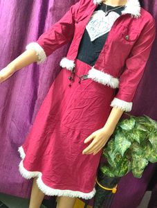 Girls Maroon Kurta with Fur jocket Set