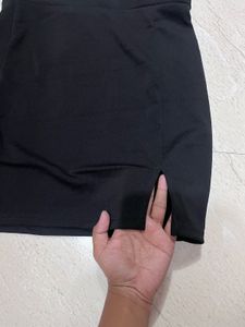 Black Mini Skirt with Slit