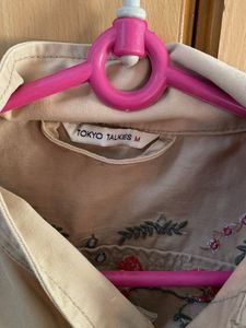 Classic Beige embroidered Denim Jacket